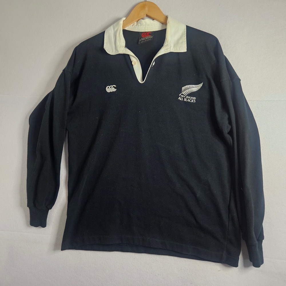 Canterbury New Zealand All Blacks Rugby Jersey Mens L Black Long Sleeve Vintage